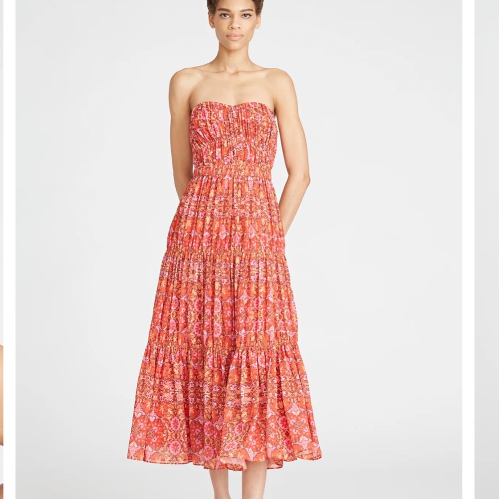 Amur Multicolor Floral Mariana Strapless Cocktail Party Tiered Midi Dress sz‎ 4